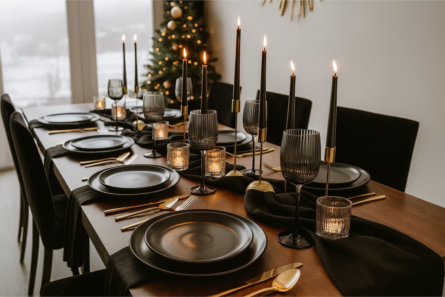 A beautiful arrangement of handmade pottery and crockery on a dark surface.